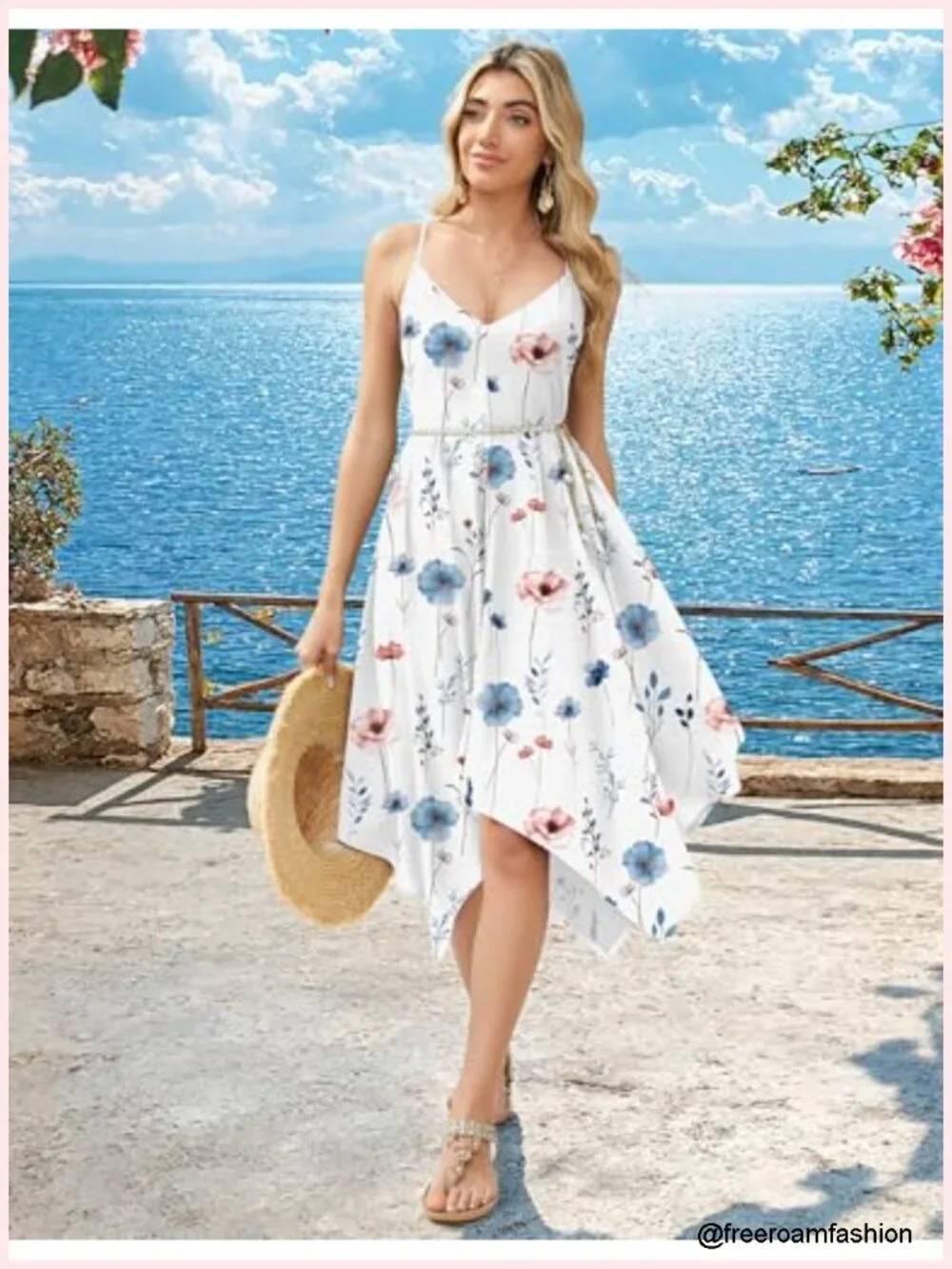 Boho Sundress Spaghetti Strap Swim Cover Up Flowy Midi Vacation Dress